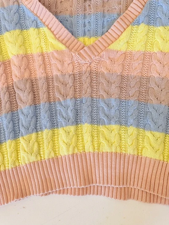 Pastel stripe cable knit vest sweater - Picture 3 of 7